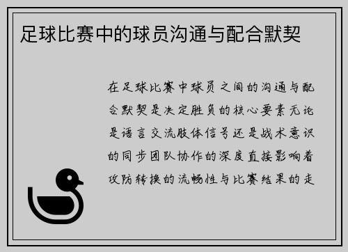 足球比赛中的球员沟通与配合默契